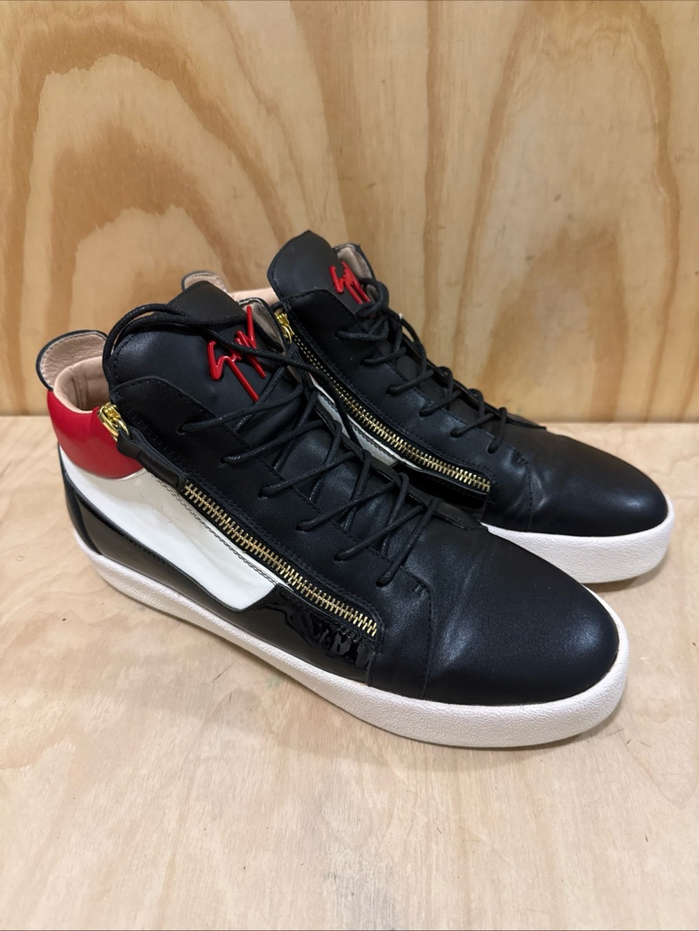 Guiseppe Zanotti Mid Top Colorblock Red White Blue Sneakers Mens Size 12US/45EU
